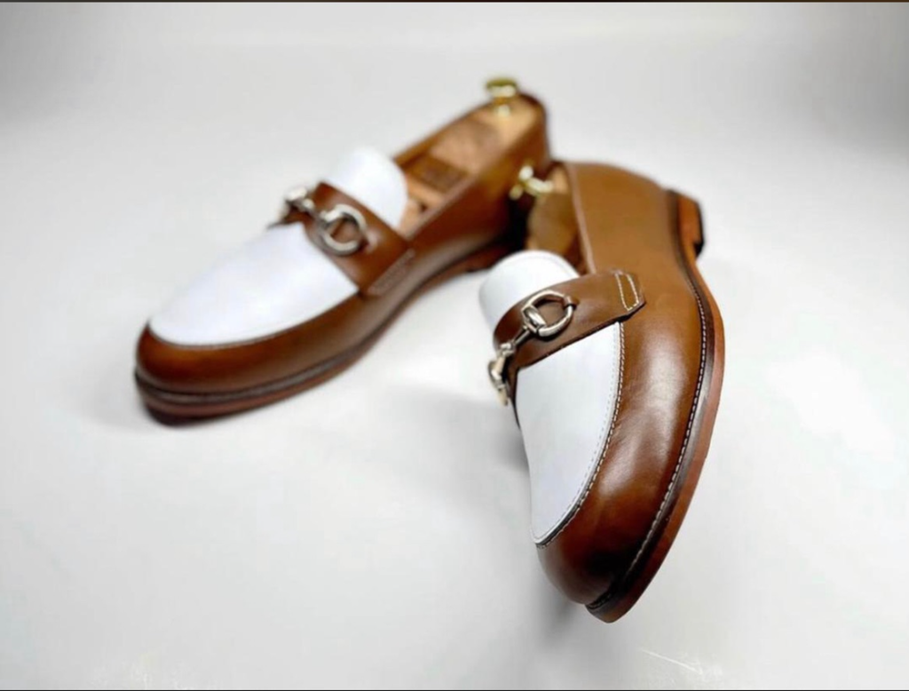 Moss Maison Men's Two-Tone Horsebit Leather Loafers White & Cognac (ID#MM-HTL-WTC)
