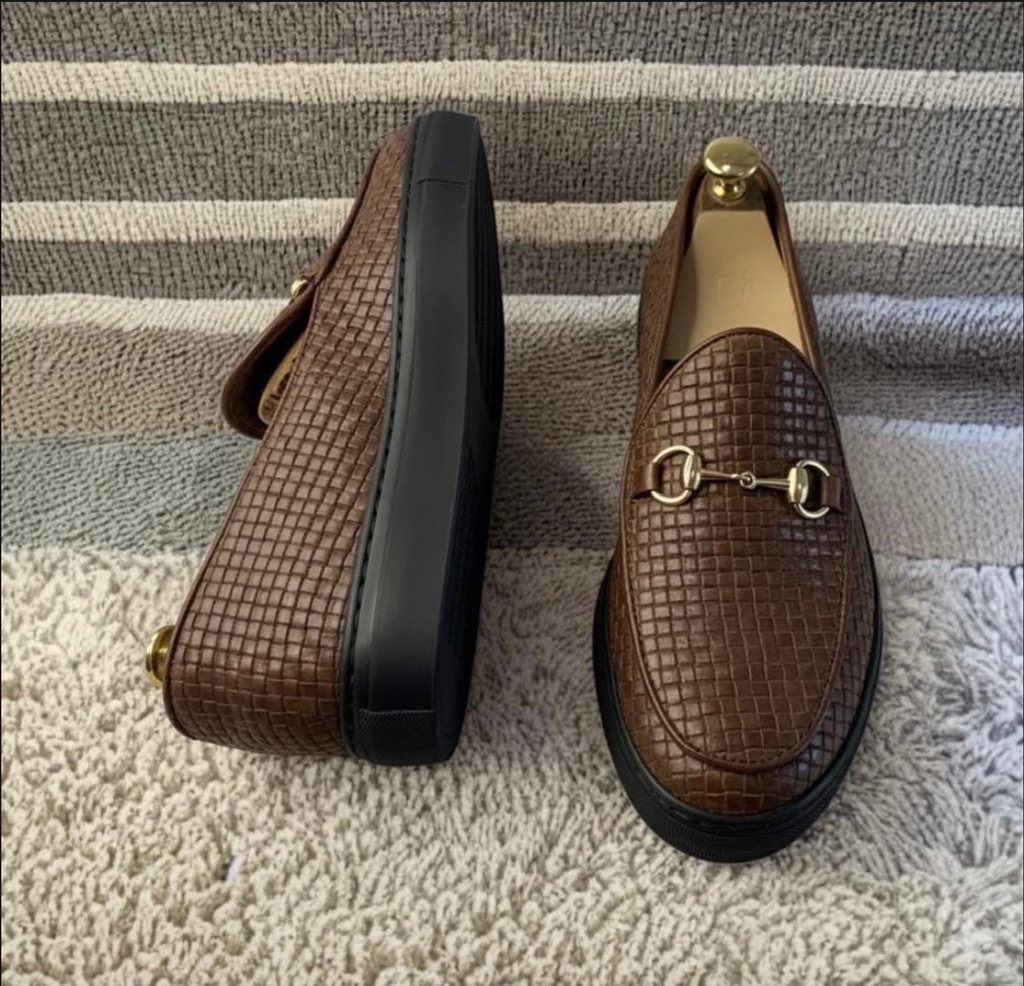 Moss Maison Men's Woven Leather Horsebit Loafers Brown (ID#MM-WHL-BRN)