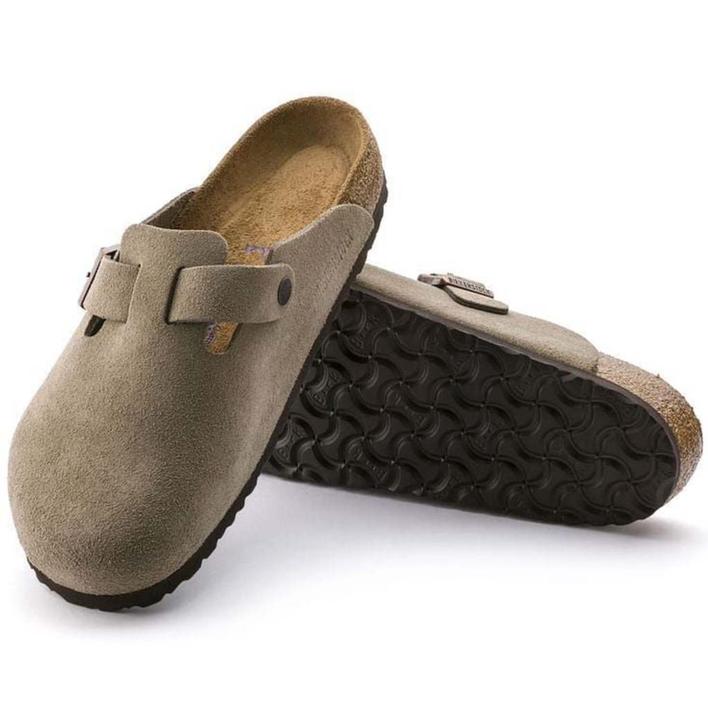 Moss Maison Men's Suede Buckle Clogs Taupe Berkin stock (ID#MM-SBC-TPE)