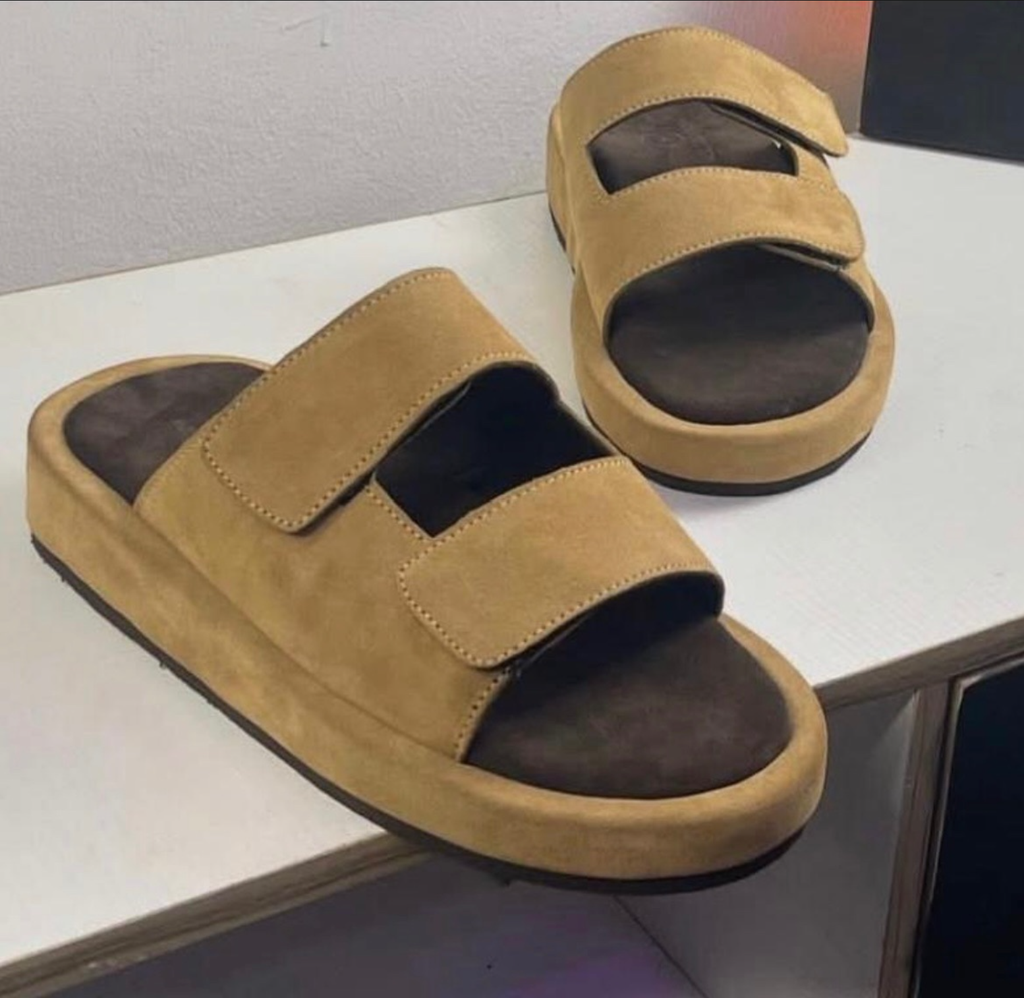 Moss Maison Men's Suede Double-Strap Platform Slides Tan (ID#MM-DSP-TAN)